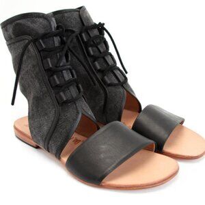 John Fluevog Black and Gray Sandals